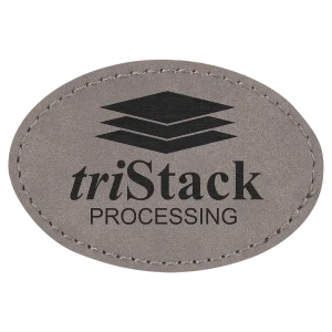 3" x 2" Oval Gray Engraved Faux Leather Patch with Adhesive