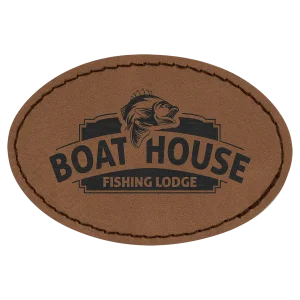 3" x 2" Oval Dark Brown Engraved Faux Leather Patch with Adhesive