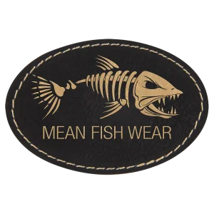 3" x 2" Oval Black/Gold Engraved Faux Leather Patch with Adhesive