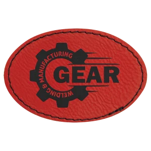 3" x 2" Oval Red Engraved Faux Leather Patch with Adhesive