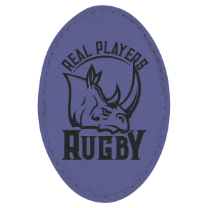 3" x 2" Oval Purple Engraved Faux Leather Patch with Adhesive