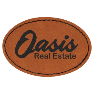 3" x 2" Rawhide Engraved Faux Leather Oval Patch with Kota Pro Adhesiive