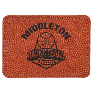 3 1/2" x 2 1/2" Rectangle Basketball Engraved Faux Leather Patch with Adhesive