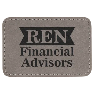 3" x 2" Rectangle Gray Engraved Faux Leather Patch with Adhesive