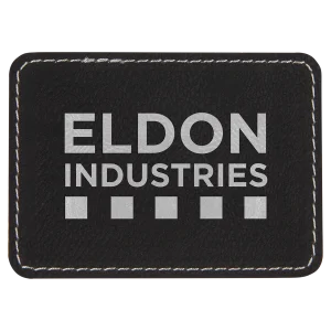 3 1/2" x 2 1/2" Rectangle Black/Silver Engraved Faux Leather Patch with Adhesive
