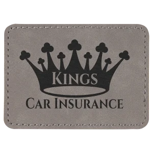 3 1/2" x 2 1/2" Rectangle Gray Engraved Faux Leather Patch with Adhesive