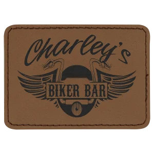 3 1/2" x 2 1/2" Rectangle Dark Brown Engraved Faux Leather Patch with Adhesive