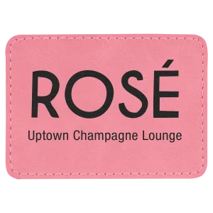 3 1/2" x 2 1/2" Rectangle Pink Engraved Faux Leather Patch with Adhesive