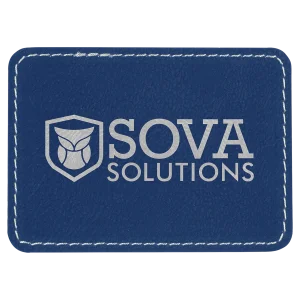 3 1/2" x 2 1/2" Rectangle Blue/Silver Engraved Faux Leather Patch with Adhesive