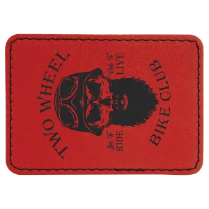 3 1/2" x 2 1/2" Rectangle Red Engraved Faux Leather Patch with Adhesive