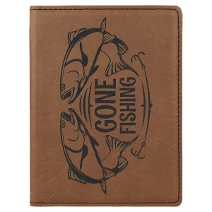 4 1/4" x 5 1/2" Dark Brown Engraved Faux Leather Passport Holder