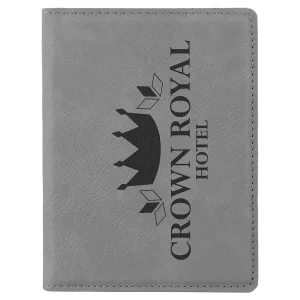 4 1/4" x 5 1/2" Gray Engraved Faux Leather Passport Holder