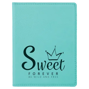 4 1/4" x 5 1/2" Teal Engraved Faux Leather Passport Holder