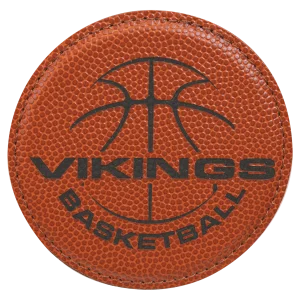 4" Round Basketball Engraved Faux Leather Coaster