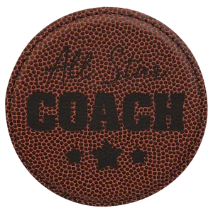 4" Round Football Engraved Faux Leather Coaster