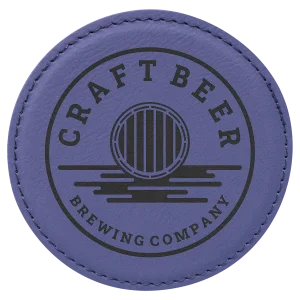 4" Round Purple Engraved Faux Leather Coaster