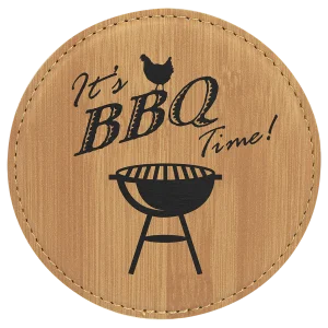 4" Round Bamboo Engraved Faux Leather Coaster