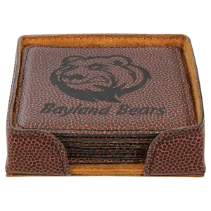 4" x 4" Football Square Engraved Faux Leather 6-Coaster Set