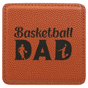 4" x 4" Square Basketball Engraved Faux Leather Coaster