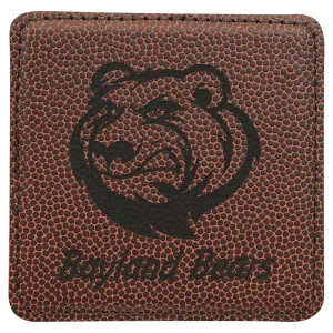 4" x 4" Square Football Engraved Faux Leather Coaster