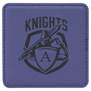 4" x 4" Square Purple Engraved Faux Leather Coaster