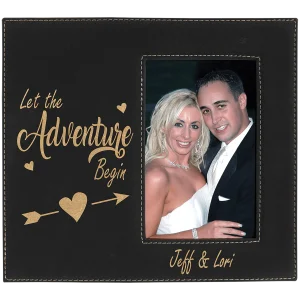 4" x 6" Black/Gold Leatherette Photo Frame with 4 1/4" x 7 7/8" Personalization Area
