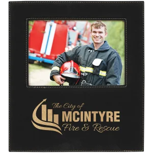 5" x 7" Black/Gold Leatherette Photo Frame with 4 1/4" x 8 7/8" Personalization Area