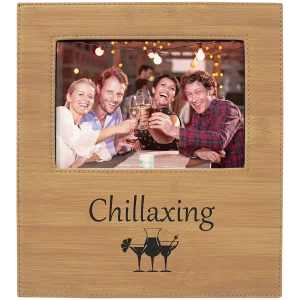 5" x 7" Bamboo  Leatherette Photo Frame with 4 1/2" x 9 Personalization Area