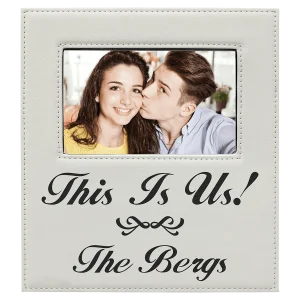 4" x 6" White Leatherette Photo Frame with 4 1/4" x 7 7/8" Personalization Area