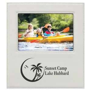 5" x 7" White Leatherette Photo Frame with 4 1/4" x 8 7/8" Personalization Area