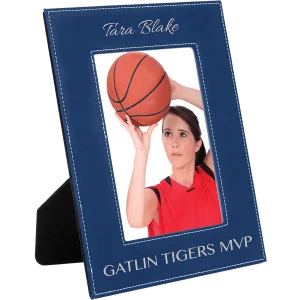 5" x 7" Blue/Silver Engraved Faux Leather Photo Frame