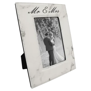 4" x 6" White Marble Engraved Faux Leather Photo Frame
