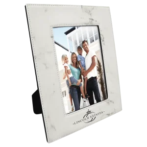 5" x 7" White Marble Engraved Faux Leather Photo Frame
