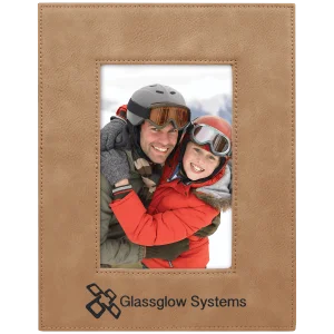 4" x 6" Light Brown Engraved Faux Leather Photo Frame