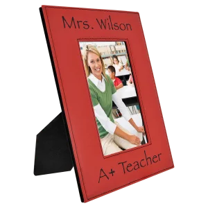 4" x 6" Red Engraved Faux Leather Photo Frame