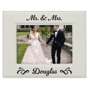 5" x 7" White Engraved Faux Leather Photo Frame