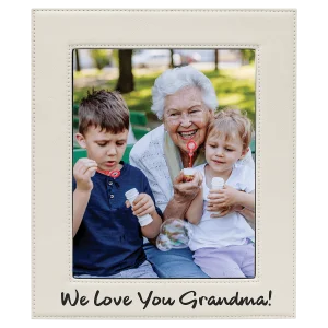 8" x 10" White Engraved Faux Leather Photo Frame