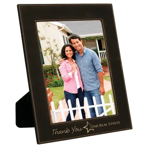 8" x 10" Black/Gold Engraved Faux Leather Photo Frame