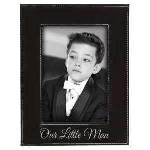 4" x 6" Black/Silver Engraved Faux Leather Photo Frame