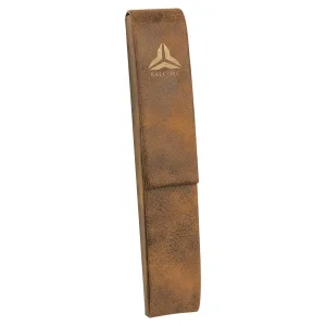 6 1/2" x 1" Rustic/Gold Engraved Faux Leather Single Pen Case