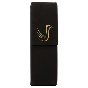 6 1/2" x 2" Black/Gold Engraved Faux Leather Double Pen Case