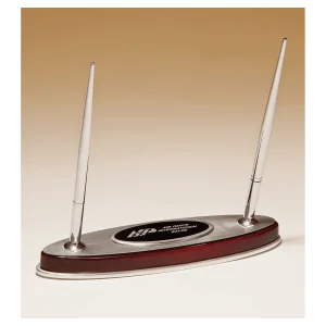 6 1/2" x 7 3/8" Rosewood Piano Finish Pen Set with Silver Aluminum Accents