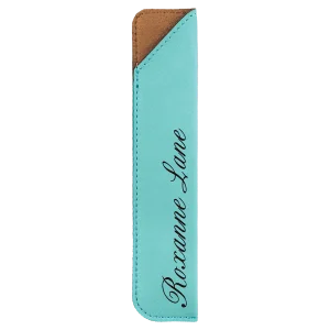6 1/4" Teal Engraved Faux Leather Pen Sleeve