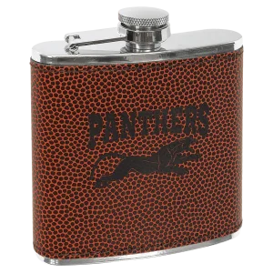 6 oz. Football Engraved Faux Leather Stainless Steel Flask