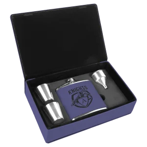 6 oz. Purple Engraved Faux Leather Flask Gift Set
