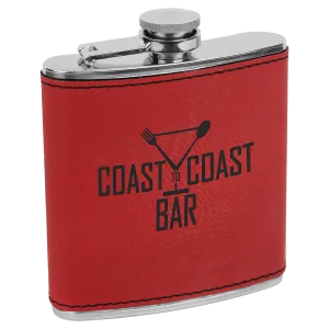6 oz. Red Engraved Faux Leather Stainless Steel Flask