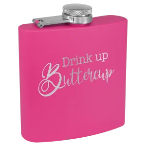6 oz. Matte Pink Powder Coated Custom Engraved Stainless Steel Flask