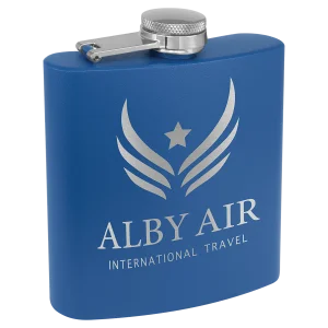 6 oz. Matte Royal Blue Powder Coated Custom Engraved Stainless Steel Flask