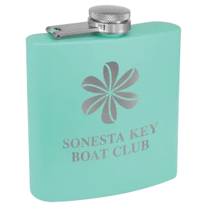 6 oz. Matte Teal Powder Coated Custom Engraved Stainless Steel Flask
