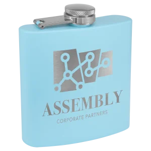 6 oz. Matte Light Blue Powder Coated Custom Engraved Stainless Steel Flask